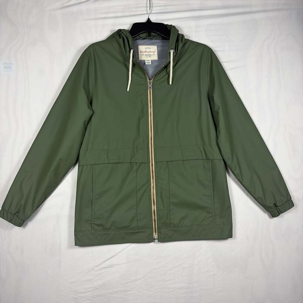 Weatherproof Vintage Green Hooded Rain Jacket Slicker Size S